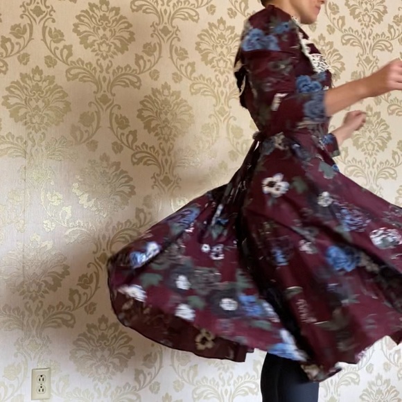 Gunne Sax velvet collar cotton floral dress - Picture 4 of 6